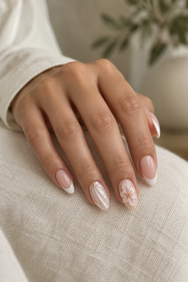 Generated blush, french, pearl manicure inspiration
